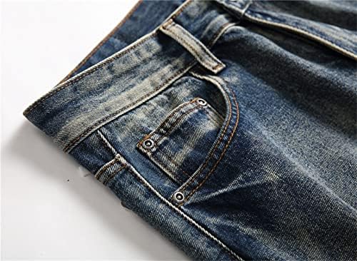 מכנסי ג 'ינס קרוע מזדמנים לגברים במצוקה רזה בכושר מכנסי ג' ינס ישרים קלאסיים שנהרסו מכנסי ג ' ינס