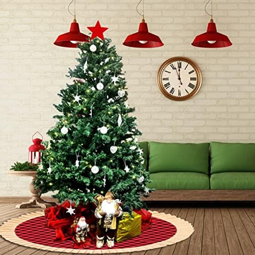 ספה חמה יותר קפלים שחור ואדום משובץ חצאית עץ קישוטי חג המולד 48 אינץ