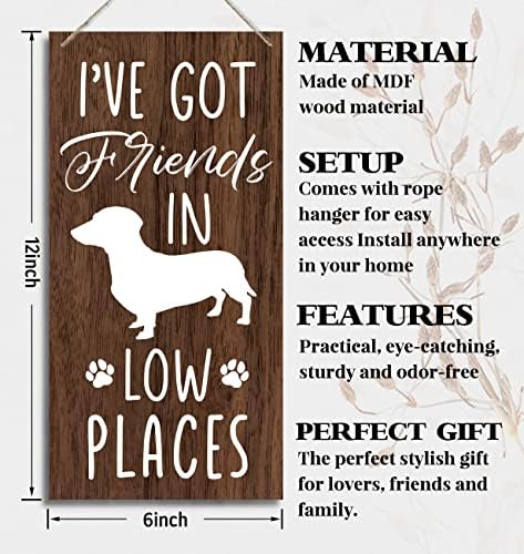 שלט עיצוב עץ כלבים מצחיק, יש לי חברים במקומות נמוכים, תליית עיצוב לוח עץ מודפס, קישוט קיר תחש,