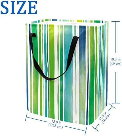 פסים בצבעי מים הדפס כחול ירוק סל כביסה מתקפל, סלי כביסה עמידים למים 60 ליטר אחסון צעצועי כביסה