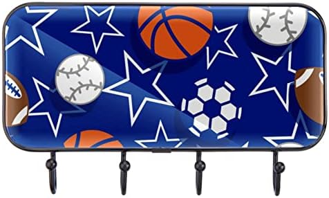 כדורסל ספורט כדורגל בייסבול כדורגל כדורגל כחול הדפס מעיל קיר קיר קיר, מתלה מעיל כניסה עם 4 חיבור לעיל