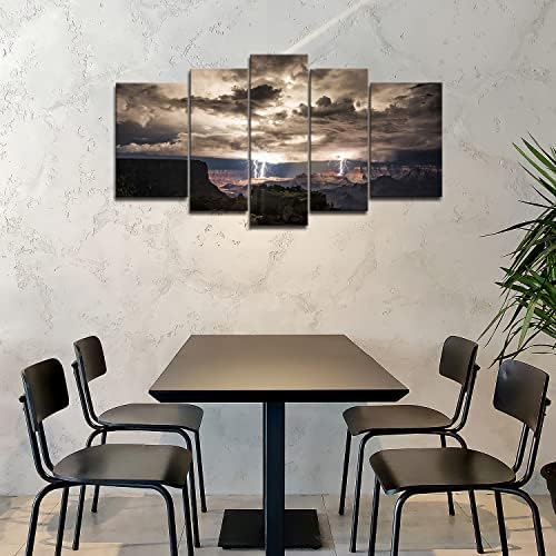 5 חלקים לאמנות קיר ציור ברקים שביתות בגראנד קניון תמונות ענן כהות הדפסים על נוף בד. שמן דקור תמונה להדפסת