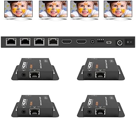 Keqinx 1x4 HDMI מאריך מפצל 4K מעל CAT6 70M/230ft POC עם מקלטים 4x IR בקרה EDID HDMI מעל Splitter