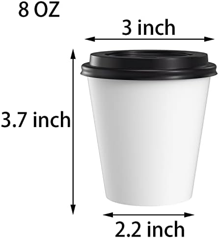מגל גרזן 50 חבילה 8 גרם כוסות נייר קפה חד פעמיות עם מכסים ומערבבים קשיות למשקאות קפה, תה, שתייה