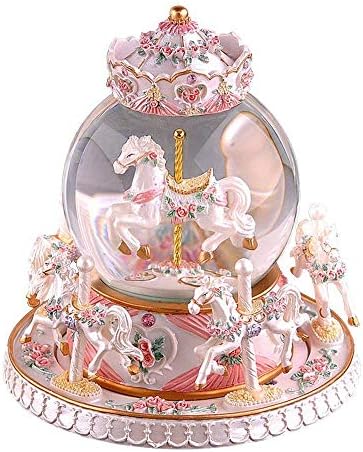 קופסת מוזיקה של Autker Unicorn Globe Carousel Box עם 7 אורות LED צבעוניים יום הולדת/יום אם/ולנטיין לילדים, בנות,