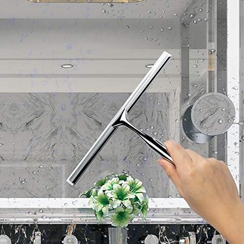 אטורי מקלחת מגב ברור זכוכית קיר מנקה נירוסטה עם יניקה אחסון וו-10, כרום