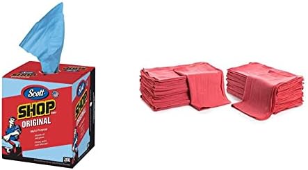 מגבות של Scott Blue Shop בקופסה - 200 גיליונות & Simpli -Magic 79101 מגבות חנות, 14 x12, 50 חבילה, אדום