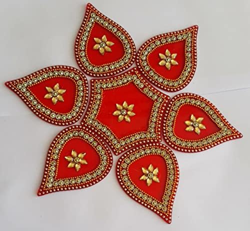 מעצב אקרילי רנגולי צורת פרחים מעוצב בעבודת יד דיוואלי דיוואלי מסדר מחדש את Kundan Rangoli לקישוט רצפה על