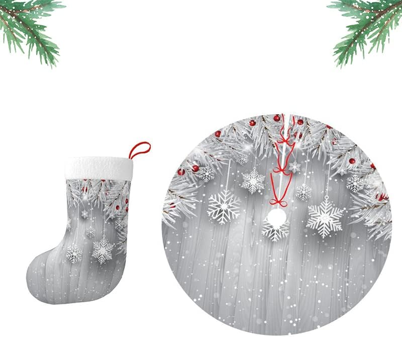 חצאית עץ חג המולד של Supluchom וגרב לחג המולד אדום חג המולד כדור פתית שלג פעמון 36 אינץ 'חצאיות חג המולד
