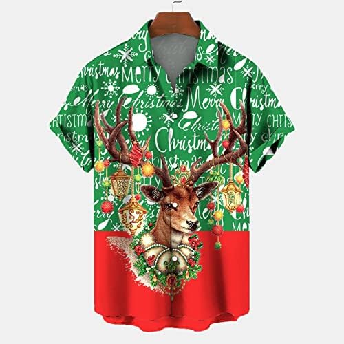 חולצות חג המולד של Wybaxz לגברים גברים ירוקים לחג המולד דפוס דיגיטלי אבזם אבזם דש חולצת שרוול קצר גברים למעלה