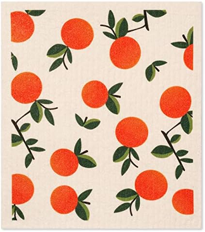 גלובליטן סוחר שוודי כלים 3 אריזות תפוזים כתומים הדפסים, ספוגים לשימוש חוזר ניקוי מטבח מקרצנים,