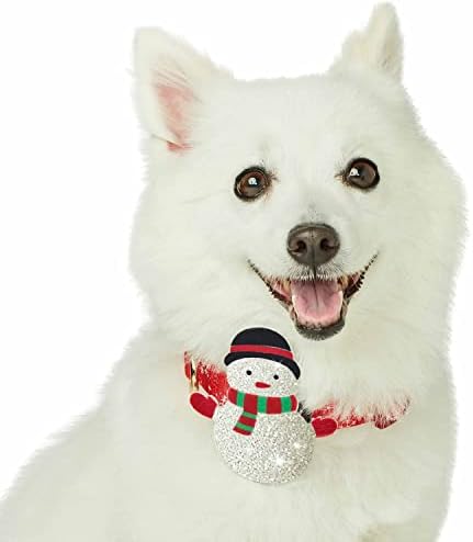 חיות מחמד של אוכמניות לחג המולד של חג המולד מתכוונן צווארון כלבים עם עיצוב איש שלג, קטן, צוואר 12 -16