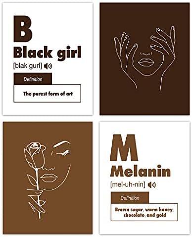 Huyaw אפרו אישה שחורה ילדה מלנין קיר אמנות הדפסים סט של 4, מתנות כרזות מעוררות השראה לנשים שחורות בנות חדר
