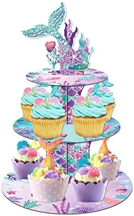 עוגת בת ים עוגת בת ים אוקסיליפו עמדת עוגת מפת שולחן מפלסטיק, מחזיק עוגת עוגות זנב בת הים 3 שכבות מתחת למסיבת הכריכה