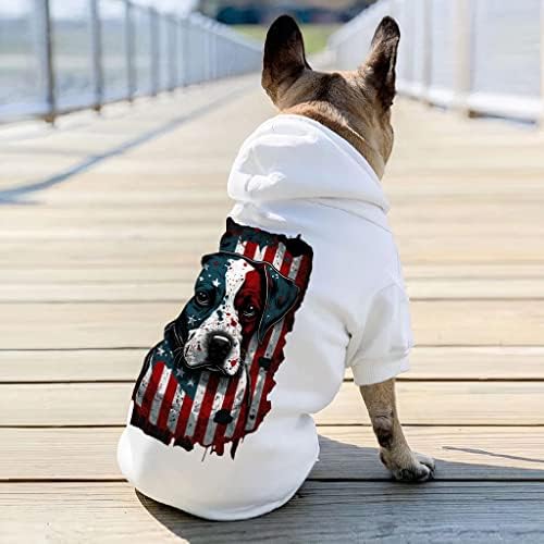 קפוצ'ון כלב דגל ארהב - מעיל כלבים פטריוטי - בגדי כלבים עם נושא - לבן, מ