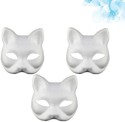 מסכת פנים לחתול מרפא 3 יחידות מסכת פנים חתולים מסכת בעלי חיים צבועה ביד, מסכת מסכות לבנה מסכות חצי מסכות