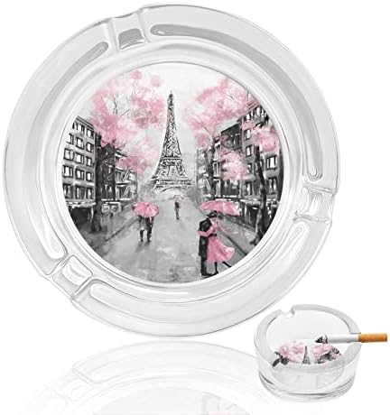 ציור שמן פריז אייפל מגדל עגול מחזיק מאפרות מזכוכית לסיגריות מארז מגש אפר מעשן חמוד