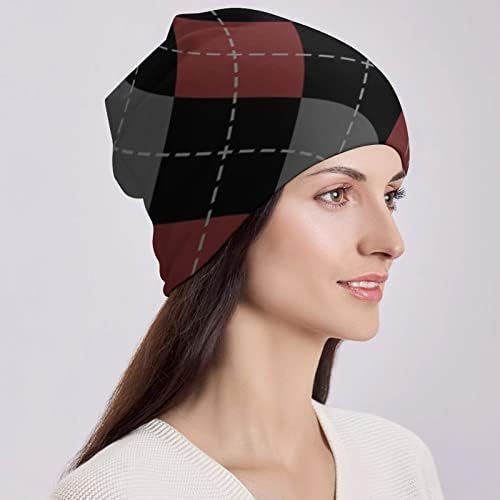 באיקוטואן שחור ואדום ואפור ארגייל הדפסת כפת כובעי גברים נשים עם עיצובים גולגולת כובע