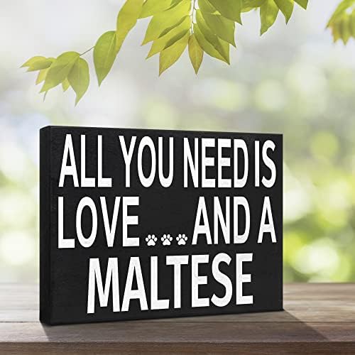 ג'ניגמס מתנות מלטזיות, כל מה שאתה צריך זה אהבה ושלט עץ מלטזי, אמא כלב מלטזית, עיצוב מדף ותלייה בקיר,