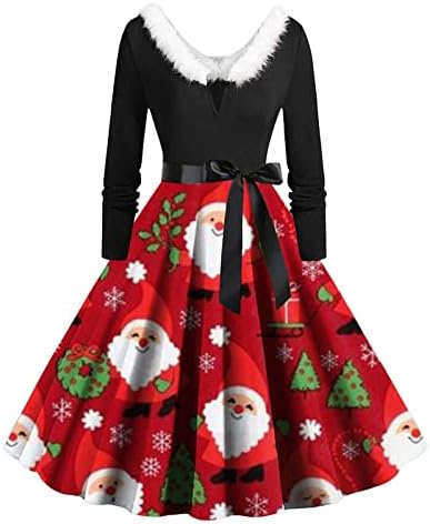 WYTONG נשים שמלת סוודר חג מולד שמח חמוד איילים מכוערים קפוצ'ונים גרפיים שמלת חג המולד סווטשירט