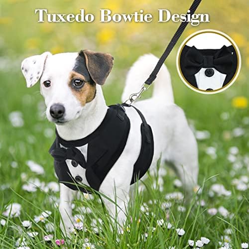 רתמת כלבים של Kuoser Tuxedo עם סט רצועה, רתמת אפוד כלבים ללא משיכה, רתמת חיות מחמד נושמת רכה עם עניבת