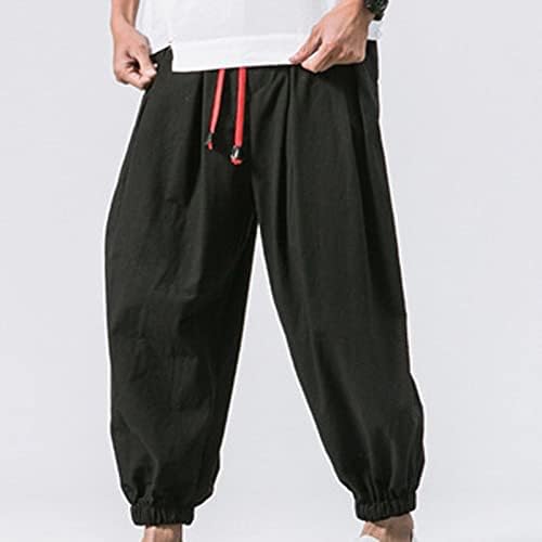 מכנסי טרנינג ריצה של גברים מכנסי טרנינג אלסטיים כיס מותניים מכנסיים רצה מכנסיים אופנה פשתן רגל קטנה מכנסיים