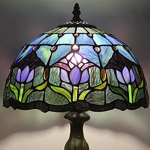 ארזום טיפאני סגנון מנורת שולחן מוכתם זכוכית מנורת צל סגול טוליפ פרח קריאת שולחן אור 12 סנטימטרים