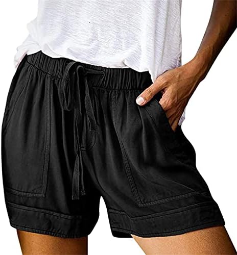 Miashui נשים ג'ין מכנסיים קצרים באורך אמצע מכנסי נשים קצרים כותנה מותניים אלסטיות גבוהות פרוע קפלים מכנסיים