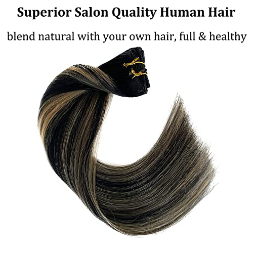 אמיתי שיער טבעי הרחבות 20 אינץ קליפ ברזילאי לא מעובד שיער טבעי הרחבות צבעוני טבעי שחור מעורב קרמל בלונד