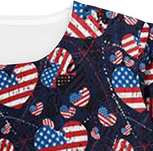 4 ביולי חולצות לנשים דגל אמריקאי קיץ שרוול קצר חולצת טריקו עם 2 כיסים חולצות בגדי עבודה מזדמנים לחג