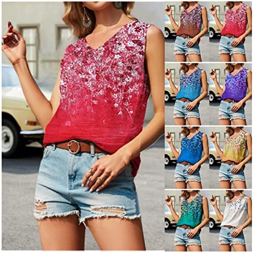 נשים ללא שרוולים חולצות מקרית חולצות צבעוני פרח מודפס אפוד קיץ רך פנאי רופף גופיות