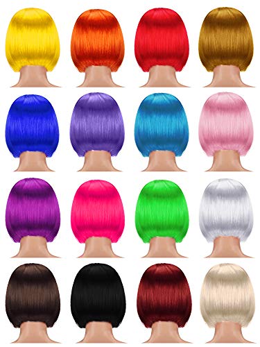 וילבונד 16 חתיכות קצר בוב פאות קוספליי צבעוני תלבושות פאת מסיבת פאה פאה ישר קצר שיער פאה עבור נשים ובנות