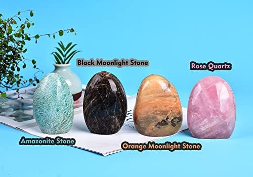 Amoystone Single Black Moonstone ריפוי אבן קריסטל ואבן כחול טבעי כדור ביצה גובה 2-2.5