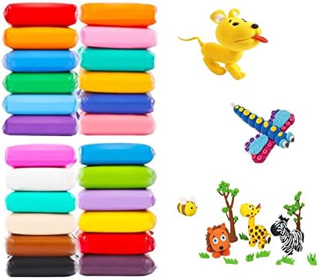 אובתנים 24 יחידות צבעים חימר יבש באוויר, חימר דוגמנות צבעוני אוויר יבש דפוס קל במיוחד צעצוע חימר קסם לילדים,