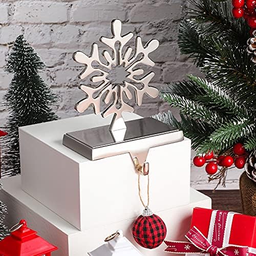 6 חתיכות מחזיק גרב פתית שלג מחזיקי גרב חג המולד אלק סנטה קלאוס מכסף מתכת מכסף מתכת ווים מעטפת ליט