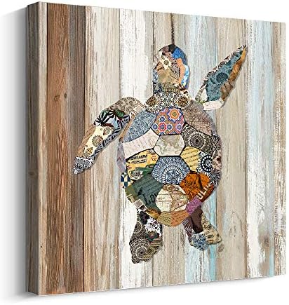 Pi Art Turtle Canvas Canvas אמנות לחדר אמבטיה, אושן חוף אוקיאנוס חוף עיצוב קיר, תמונות רטרו בעלי חיים על