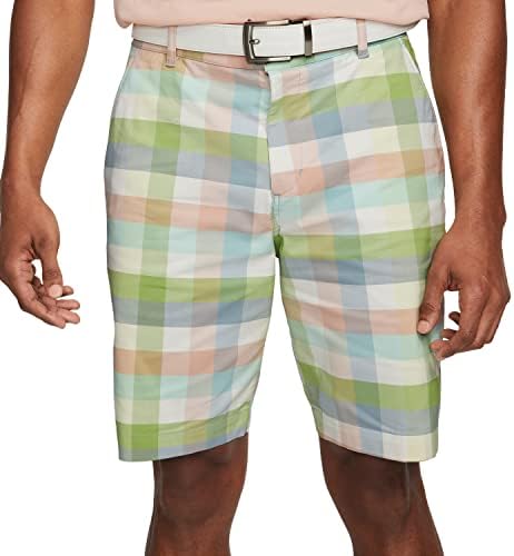 מכנסיים קצרים של גולף גולף משובץ של נייקי דרי-פיט, UV, כחול שחוק/ארקטי כתום, 34