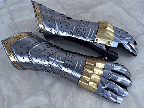SangamSteelcraft חדש מתנה כפפות כפפות שריון זוגות W מבטאים פליז - צלבני אביר מימי הביניים - פלדה