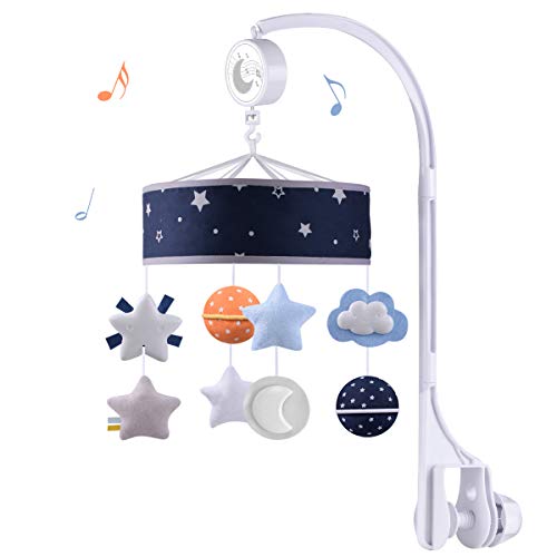 תינוק מוסיקלי עריסה נייד עם 360 סיבוב, תליית חלל נושא משתלת מיטת קישוט,מתנת צעצוע ליילוד