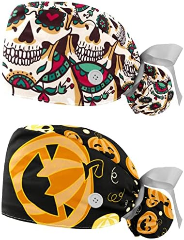 2 חתיכות גולגולת וינטג 'מקסיקו מכסה עבודה עם כפתורים כובע קרצוף מתכוונן עם שיער מחזיק קוקו