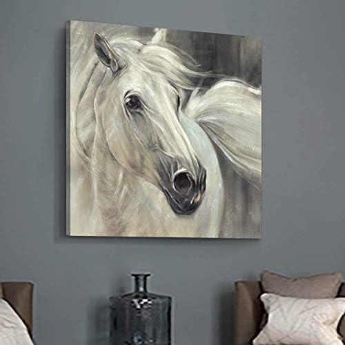אוטופ-אמנות לבן סוס בד קיר אמנות: בעלי החיים ציורי יצירות אמנות יד מצוירת תמונה לסלון