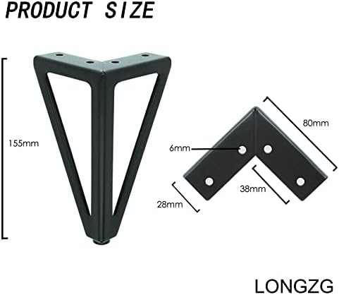 LONGZG 4 יח 'רגליים ריהוט מתכת שחור 6 אינץ', סגנון מודרני שולחן מתכת רגליים רגליות, רגליים ריהוט DIY