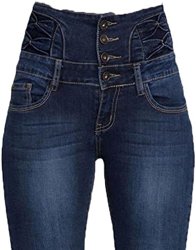 נשים עלייה גבוהה כפתור קדמי סקיני ג 'ינס למתוח קלאסי מזדמן רזה בכושר ג' ינס מכנסיים התחת מעלית מחודד ז ' אן