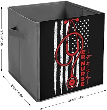 קוביות אחסון של אחות דגל אמריקאית עם ידיות פחי בד מתקפלים המארגנים סלים לארון מדפים