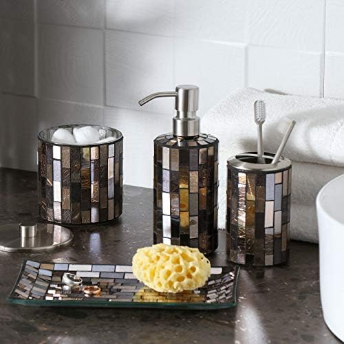 סטים אביזרים לאמבטיה שלמים של כלי בית אריחי חדר אמבטיה שחור/זהב פסיפס אביזרים לחדר אמבטיה - כיסוי רקמות ואביזרי