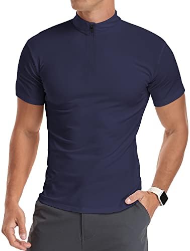 חולצות פולו שרוול ארוך/קצר של גברים עם רוכסן רבעון מזדמנים רזה מתאים מוק הצוואר חולצות כותנה מעוצב