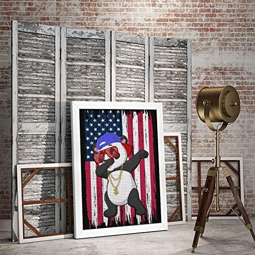 מספיג פנדה עם אמריקאי דגל מוצק עץ מסגרת יהלומי ציור ערכות עגול מלא תרגיל צלב תפר תליית תמונה עבור קיר