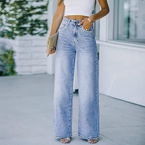 מכנסיים לנשים Sikye מכנסיים על עלי כותרת ג'ינס מכנסי מכנסיים ארוכים מכנסי ג'ינס רופפים מכנסי רגל רחבים מכנסיים