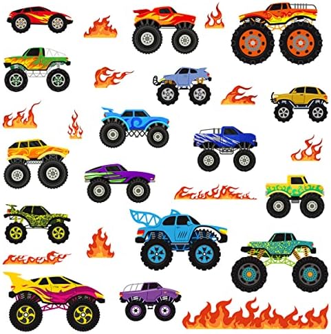 מדבקות קיר לילדים משאית מכוניות יצירתיים עשה זאת בעצמך קריקטורה אש להבה ותחבורה רכב איור סט מדבקות