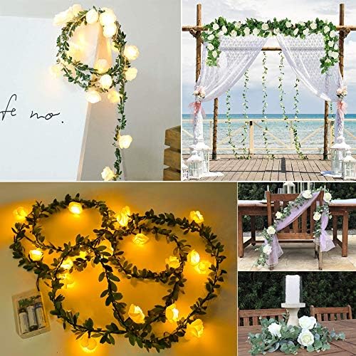 20 מיתרי פרחים LED אור גפן ורד עלה פיות סוללה אור מופעל LED גרלנד אור אור נצנוץ נצנוץ לחתונה חדר שינה מקורה